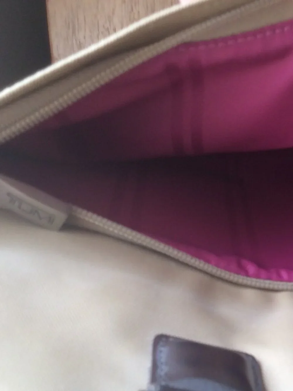 TUMI Laptop Bag, Tan Nylon Body with Brown Leather Trim